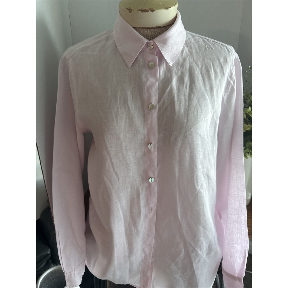 J Jill Linen Women Small Blouse Shirt Long Sleeve Button Up Baby Pink